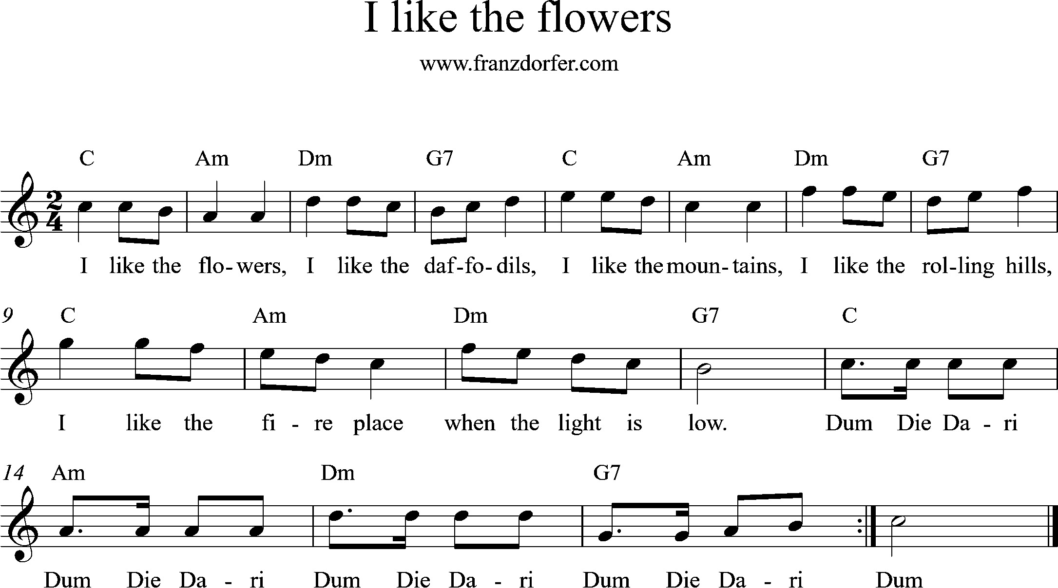 C-Dur, Querflötennoten, I like the flowers